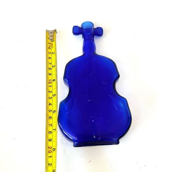 Vintage mid century cobalt blue glass violin vase #5 - Picture 5 of 13